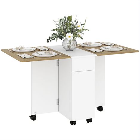 Table de salle à manger pliable 6 places avec rangements et Blanc (1/5)