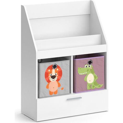 Libreria bambini Luigi, Bianco, 72 x 96.2 cm con cassetto e 2 scatole pieghevoli opt.4, Vicco