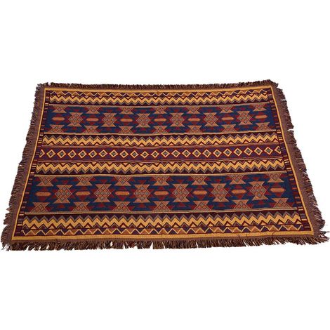 Plaid/tapis/couverture double face en coton tissé avec pompons décoratifs pour canapé/lit (1) (1/5)