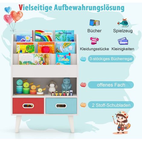Estanteria infantil estanteria infantil con 3 baldas y estanteria infantil compartimento abierto y 2 cajones de tela blanco
