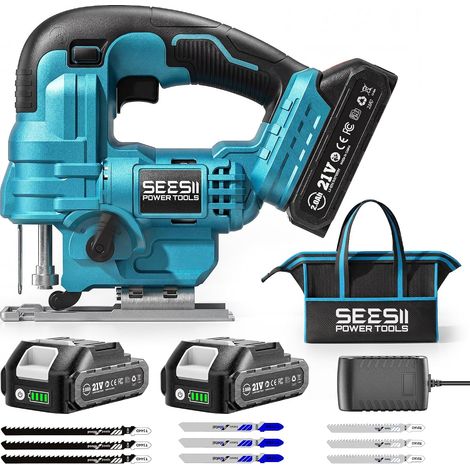 21V Cordless Jigsaw Electric Jigsaw with 2 × 2.0Ah Batteries, 2800 RPM Variable Speed for Wood Cutting, 0°-45° Bevel Cutting, LED Light, 4 Orbital Settings (1/5)