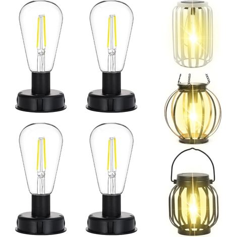 Lot de 4 ampoules solaires d'extérieur de 8 cm - Pièces de rechange pour lampes solaires de jardin - Lampes solaires de rechange avec ampoule LED claire - Pièces de rechange pour lampes de (1/5)