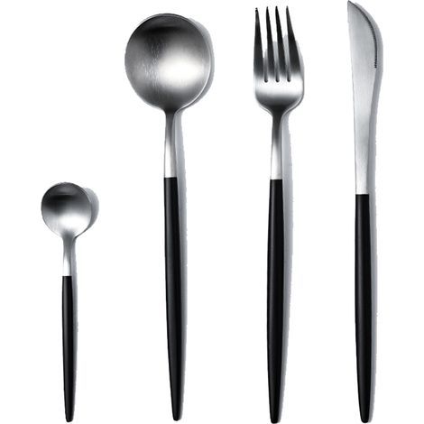 Besteckset aus Edelstahl 304 – Geschirr für 8 Personen – Satinierte Oberfläche – Spülmaschinenfest – Komplettes Set aus Gabeln, Messern und Löffeln (1/5)