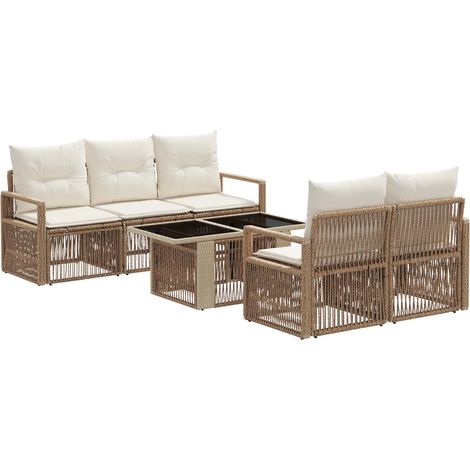 Gartensofa-set 6 stk. Beige und Cremeweiß Poly-Rattan vidaXL (1/5)