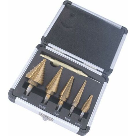 MINE Set de 6 Foret Fraise Meche Etage Triangle Conique Titane avec e Hexagone HSS Inox Metal Foret Etagé Cone Pour Visseuse Percage sur Acier Laiton Bois Plastique (1/5)