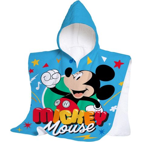 hermet Telo Mare Con Cappuccio Mickey Mouse, Poncho Mare Maxi da Bambino, 60x60 cm, Asciugamano da Spiaggia o Piscina, 100% Morbido Cotone