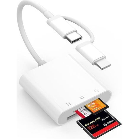 Lecteur De Carte Sd Compact Flash 3 En 1 Usb-C Lightning Vers Sd/ Sd/Cf Adaptateur Carte Sd (1/5)
