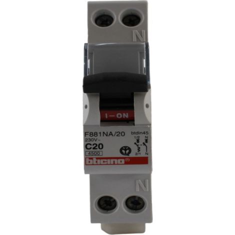 Interruttore magnetotermico 1P+N 20A 4,5KA 1mod Bticino