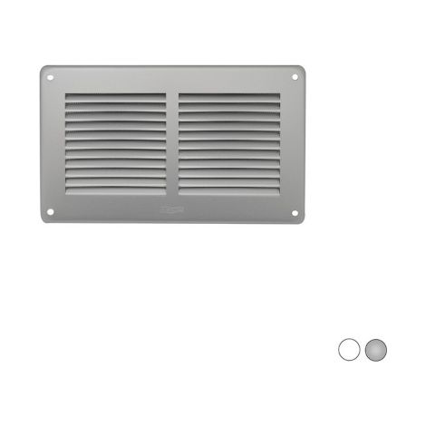 First grille de ventilation me'tallique rectangulaire a' chevaucher avec filet anti-insectes 240x140 mm espacement des trous 215x115 mm couleur blanche adapte'e aux environnements inte'rieurs et exte'