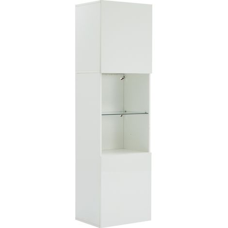 Vitrina alta blanca brillante con iluminación LED, 1 balda de cristal, 45 x 35 x 160 cm (1/5)