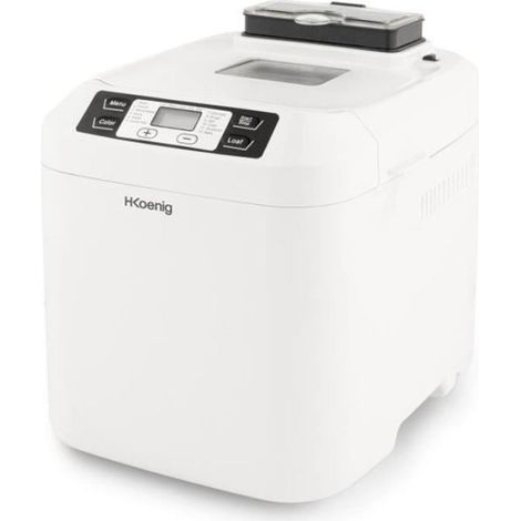 Machine a Pain HKoeNIG - BAKE340 - 12 programmes - 3 niveaux de cuisson - Jusqu'a 800g de pain - 550W - Blanc