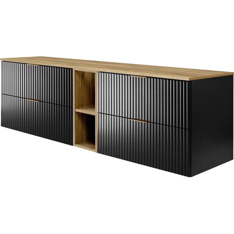 Mobile lavabo, Nero / Rovere Craft + maniglia dorata, 180(2 x 80 + 20) x 57 x 46 cm + Piano (1/4)