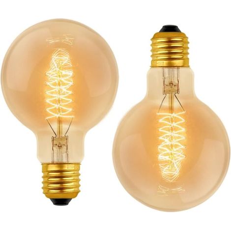 Ampoule Vintage Globe G80 E27 Dimmable 60W Blanc Chaud 2700K, 600lm, Ampoules de Décoration à Incandescence Rétro E27 Spirale Tungstène Filament Lampe, lot de 2 (1/5)