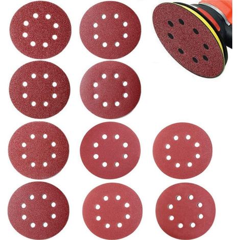 Lot de 20 feuilles de papier de verre pour ponceuse orbitale aléatoire 125 mm, grain 180 pour bois rouge (1/5)