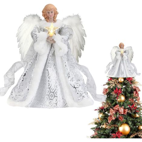 Toppers de sapin de Noël - Acrylique, blanc Angel Topper Fée Treetop Pendentif 3D Ange Cimier de Sapin de Noël pour décorations (1/5)