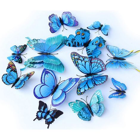Autocollants muraux papillon 3D double aile réalistes polyvalents décoration murale maison marbre verre (1/4)