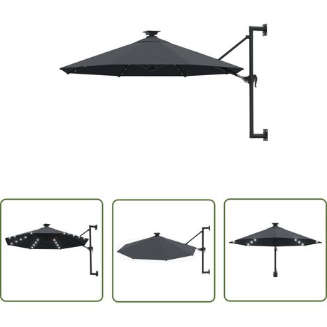 Parasol mural avec mât métallique et led 300 cm anthracite (1/5)