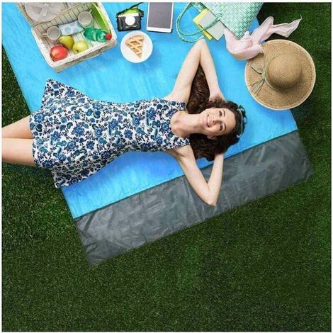 Serviette de plage pique-nique chasse tapis imperméable camping tapis de plage sable tente de camping housse pliable (bleu)
