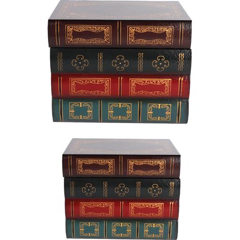 1 Caja de almacenamiento con diseño de libro falso, estampado geométrico retro, para joyas y cosméticos, decoración de sala de estar/oficina (1/5)