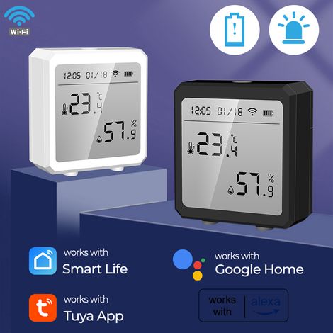 Tuya Smart WiFi capteur de température et d'humidité hygromètre intérieur thermomètre APP télécommande avec écran LCD T&H ℃/℉ commutable Compatible Alexa Home (1/5)