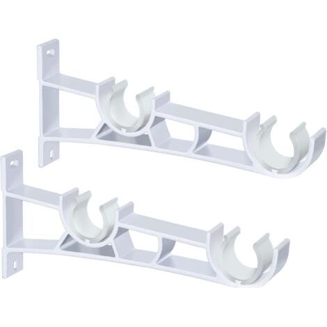 Lot de 2 Supports de Tringle à Rideaux Double en Métal Robuste Blanc - Pour Tringles de 25 à 28 mm (1/5)