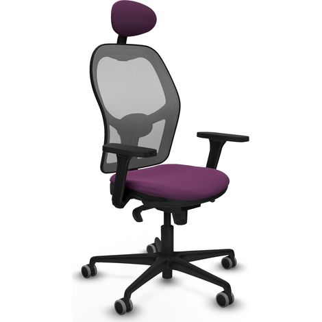 Jorquera sincro malla gris similpiel morado brazos 3D base nailon cabecero fijo ruedas 65mm engomada (1/5)