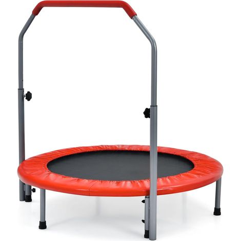 COSTWAY φ101cm Mini Trampolin, Fitness Trampolin faltbar, Kindertrampolin mit höhenverstellbarm Haltegriff, Gartentrampolin bis 150kg belastbar für Erwachsene und Kinder (1/5)