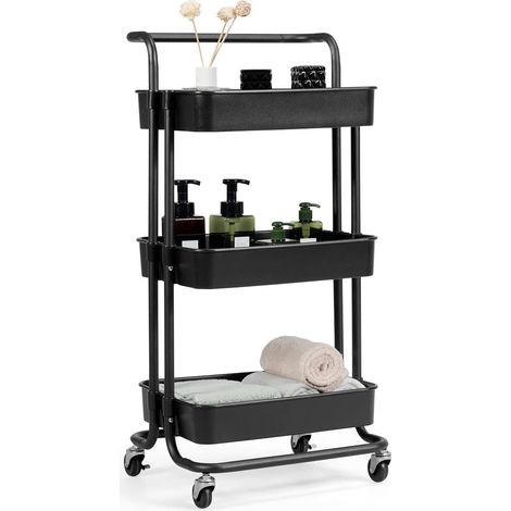 COSTWAY Carrito Auxiliar de Almacenamiento con 4 Ruedas Universales 2 con Frenos Carga 60kg Carro de Cocina 3 Cestas de ABS Antioxidante (1/5)