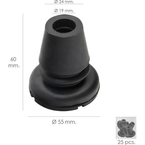 Tubo stecca in gomma nera Ø 19 mm./Base Ø 55 mm. Sacchetto tipo soffietto 25 unità (1/2)