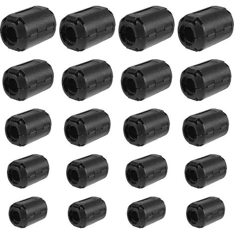 Lot de 20 clips de suppression des interférences radioélectriques et électromagnétiques (RFI/EMI) à noyau annulaire en ferrite, pour câbles de diamètre 3 mm, 5 mm, 7 mm, 9 mm et 13 mm, noir. (1/5)