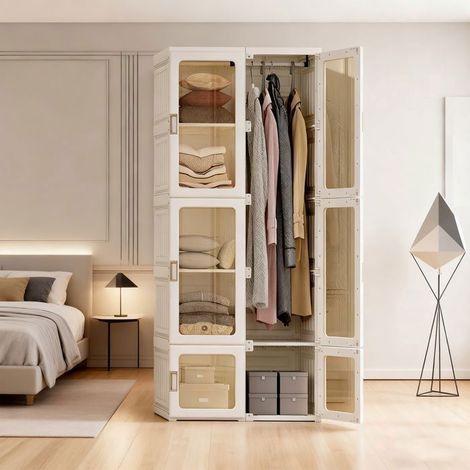Armario de dormitorio NEXU plegable - Blanco - 6 puertas + 10 compartimentos - L 69 cm x P 50 cm x H 170 cm (1/5)