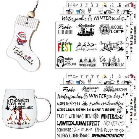 Lot de 8 autocollants de Noël avec dictons de transfert Rub On pour Meubles Verre Bois DIY Film décoratif Autocollant Scrapbooking (1/5)