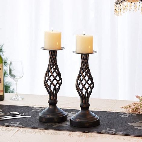 Portacandele retrò, candeliere in metallo nero, decorazione per Natale e Halloween, 2 pezzi (1/5)