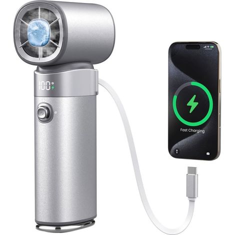 Ice Cooler Turbo Handheld Fan: 10000mAh 22.5W Power Bank for Phone Rechargeable Battery Operated Hand Held Fan 100 Speeds Adjustable Mini Personal Fans for Outdoor Travel Camping Office Commuting (1/5)