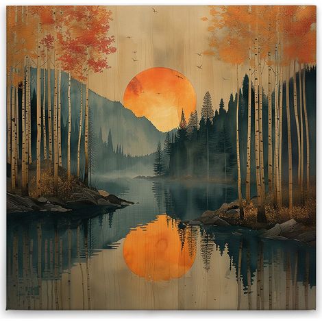 Leinwandbild Sonnenuntergang M1-No.52169 - Kunstdruck auf Leinwand in Beige Blau - Wandbild 30 x 30 cm (1/5)
