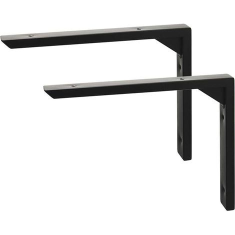 2 Pièces Equerre Etagere Murale Robustes de 20 CM, Supports d' Étagère Murale à Angle Droit de 90°, Supports d' Étagère Murale en Acier Inoxydable pour Chambre/Salle de Bain/Cuisine, Noir (1/5)