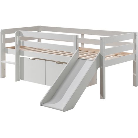 Cama de media altura 90x200 con tobogán, somier y cajones Vipack Pino Blanco