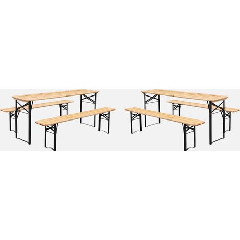 Set di 2 tavoli da ricevimento pieghevoli in legno di abete 2 panche (1/5)