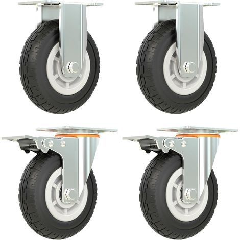 Roulettes de meubles - 4x Roulettes d'extérieur robustes - Roue à chariot avec tête pivotante et frein - Roulettes pivotantes 75mm (1/5)