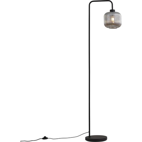 QAZQA Design Floor Lamp Black with Smoke Glass - Ana