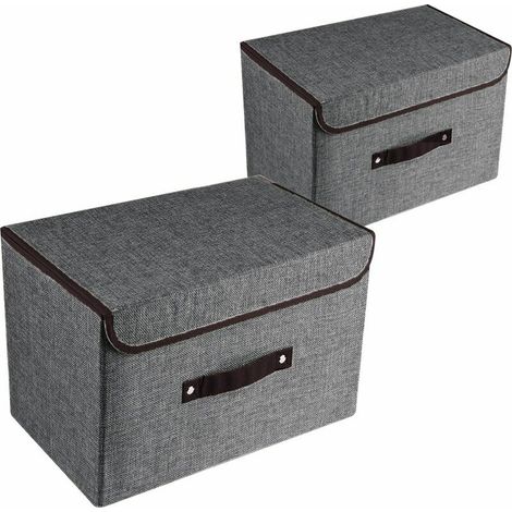 [NEVER USED]  Set of 2 Large Storage Boxes with Lids and Handles, Foldable Linen Storage Bins Organizer Containers Cube Baskets with Removable Divider for Bedroom Closet Office