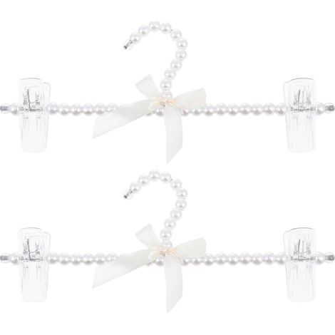 Lot de 2 cintres à pantalons en perles artificielles, cintres pour vêtements-30CM-White (1/3)