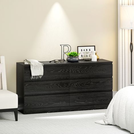Cómoda Dormitorio con 6 Cajones Cajonera para Salón Oficina Estilo Moderno 140x40x71 cm Negro Veteado (1/5)