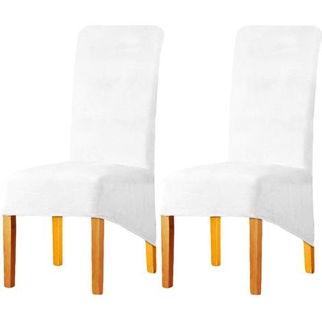 XL Stuhlhussen für Esszimmerstühle, dehnbar, Samt, 2er-Set, Weiß (1/5)