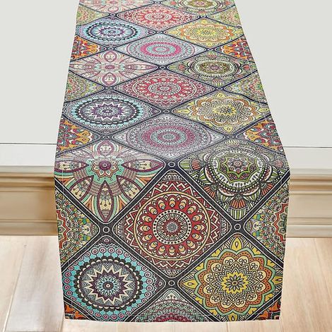 Chemin de table bohème vintage, style mandala géométrique marocain, pour la cuisine, la salle à manger et la décoration intérieure, 33 x 183 cm (1/3)