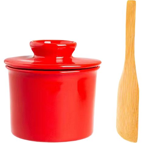 Beurrier avec repère d'eau pour plan de travail, beurrier français avec couvercle, beurrier en céramique pour beurre frais à tartiner (1/5)