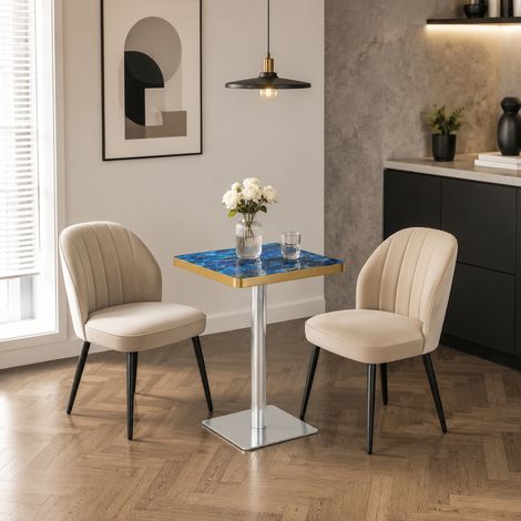 Table à manger carrée moderne - Plateau effet marbre - Bord doré élégant - Format carré 60x60 cm - Hauteur 74 cm (1/5)
