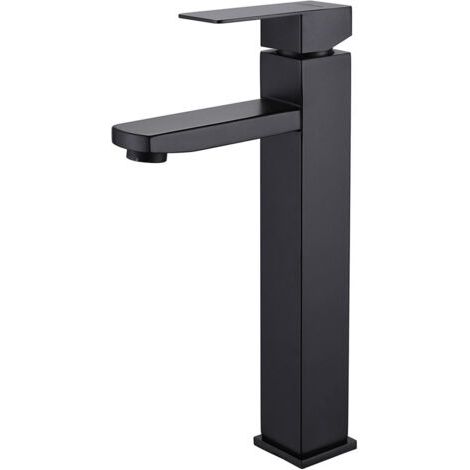 Grifo de baño negro, mezclador cuadrado para lavabo, grifo de agua fría y caliente, mezclador de baño de acero inoxidable (con tubo de entrada de 80 cm) (1/5)