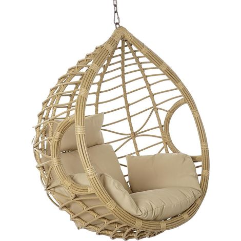 Balancelle Fauteuils à bascule suspendu en rotin synthétique coloris naturel - Longueur 105 x Hauteur 125 x Profondeur 75cm -PEGANE- (1/5)