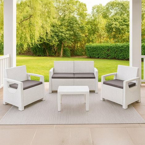 Set de Sala Exterior Covo, Salón al Aire Libre para 4 Personas, Fabricado en Italia, Blanco (1/3)
